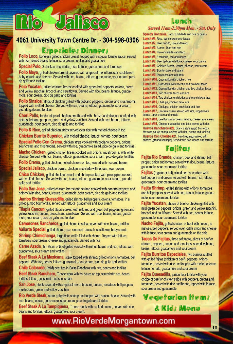 Rio Verde Menu Guide