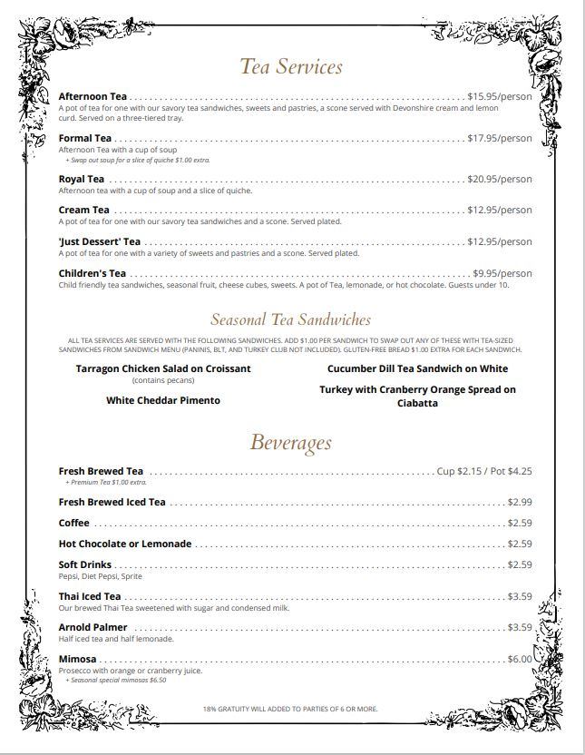 The Tea Shoppe Menu Guide