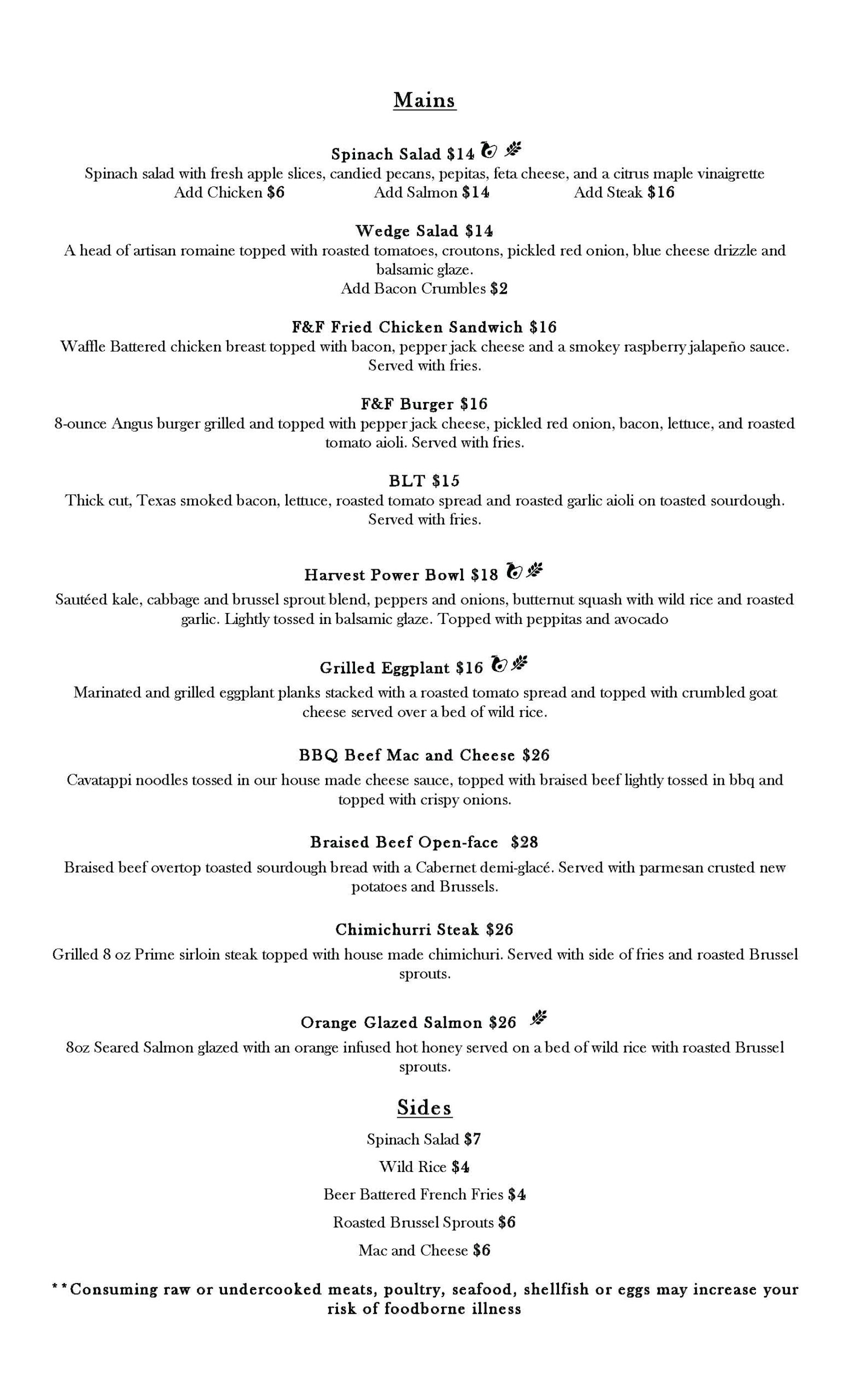 Flour and Feed Restaurant & Events Menu Guide